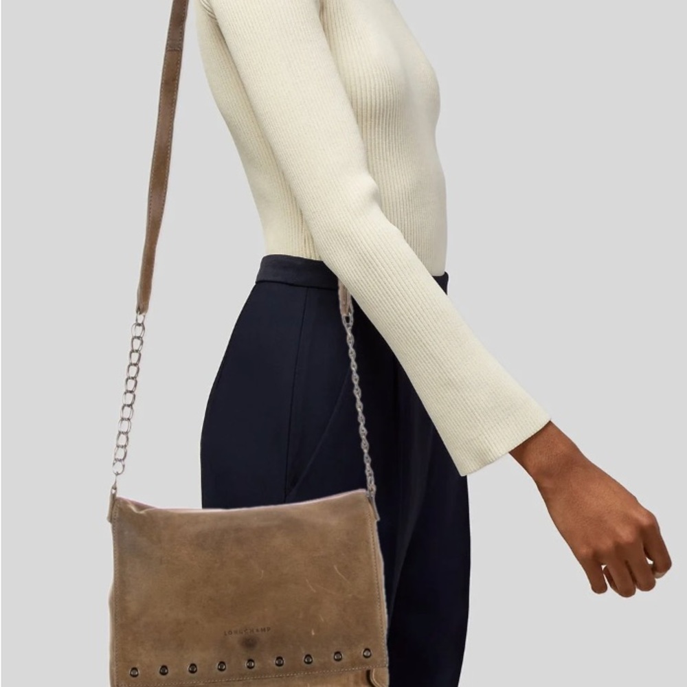 Longchamp Tan Crossbody Bag with Chain Detail